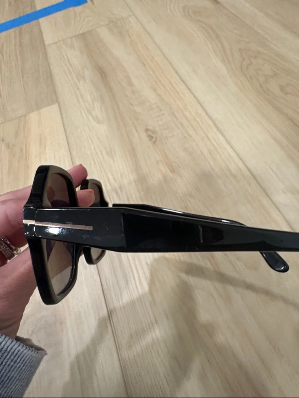 Tom Ford Black Hexagonal Oversized Sunglasses with Dark Lenses